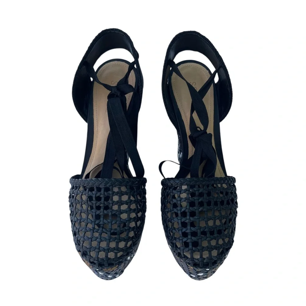 SCHUTZ Eymy Tresse Black and Bronze Wedge Platform Woven Detail Sz. 9.5